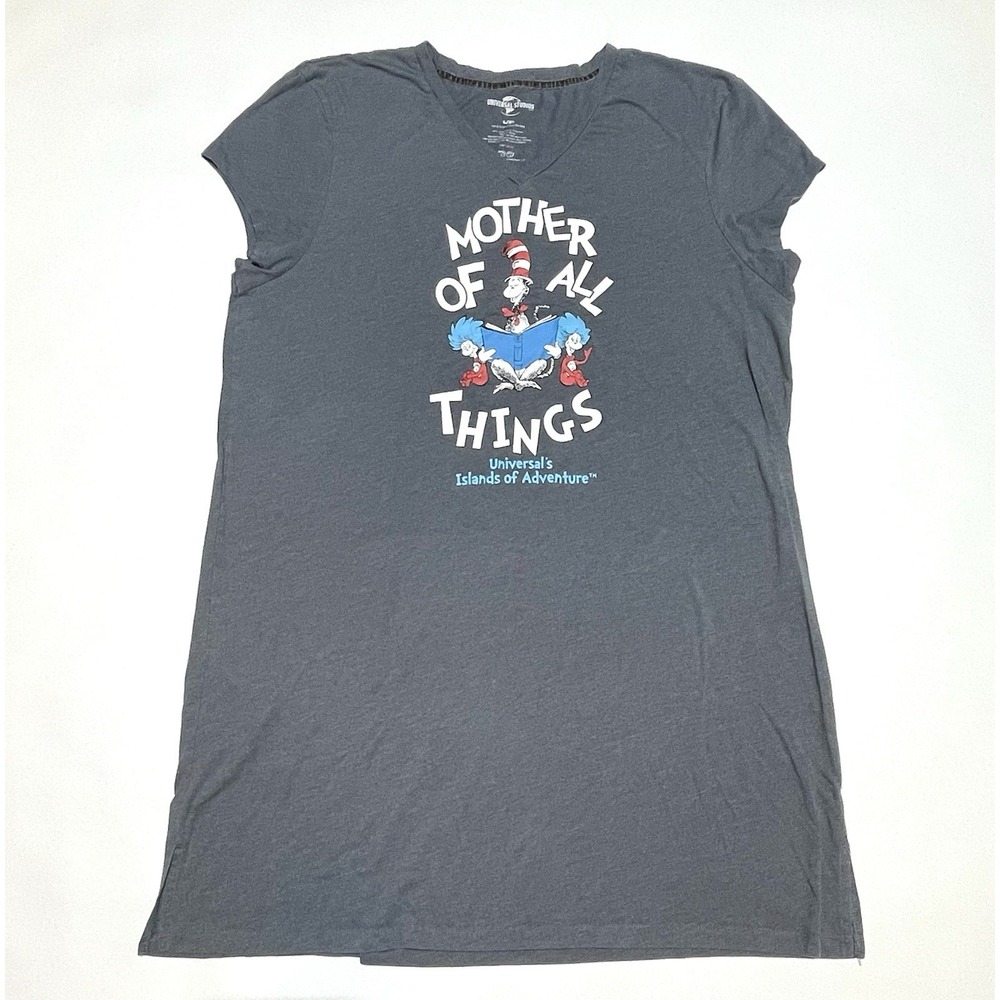 Universal Studios Sleep Shirt Womens Size L/XL Gray Pajama Top Dr Suess